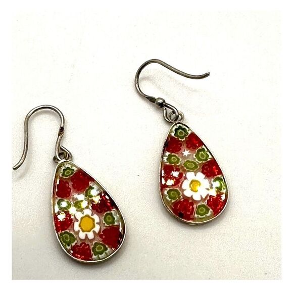 Murano millefiori teardrop sterling silver earrings - Picture 6 of 11